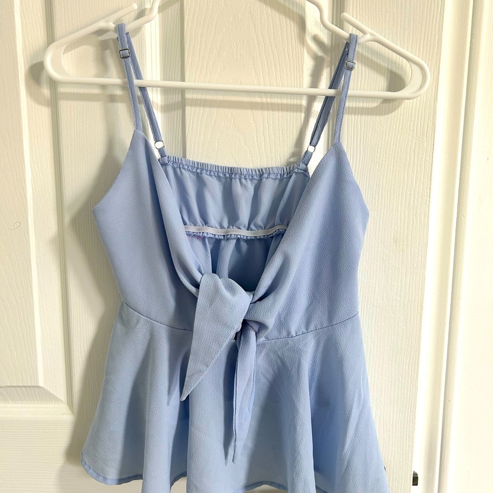 Baby blue top with bow that ties in front